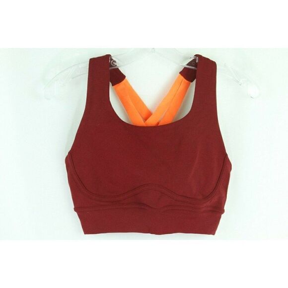 Sports Bra Maroon Neon Orange Strappy Racerback Compression XXS - Picture 6 of 6